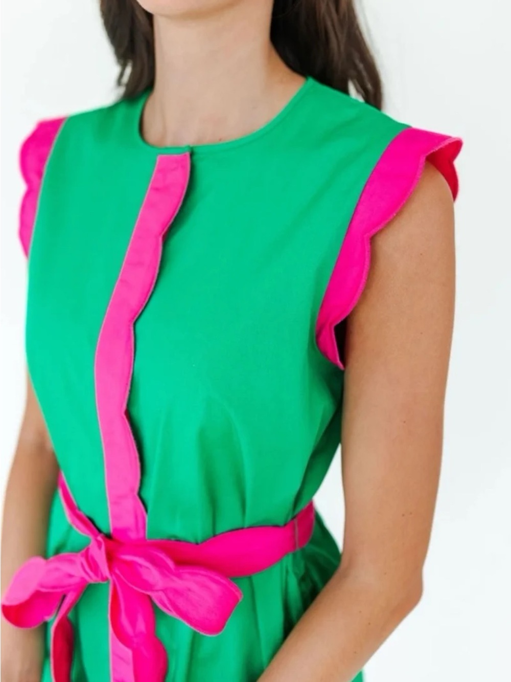 Mary George VIVIAN DRESS in Green with Pink Belted Mini Dress size Medium - Picture 8 of 12